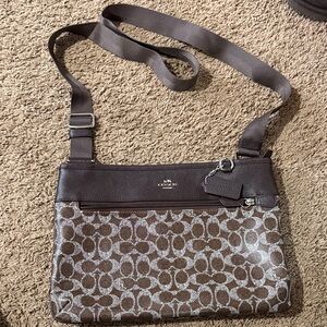 Coach Chocolate and Beige Signature Crossbody